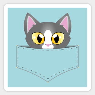 Peeping Cat in a Pocket - Pop out from pouche t-shirt pet lovers, chibi cute animal Magnet